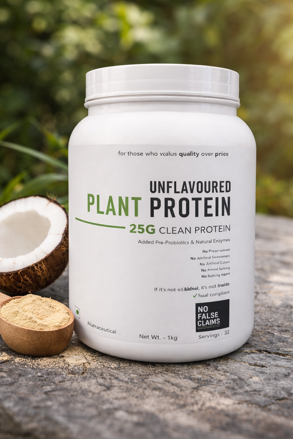 Unflavoured Plant Protein Powder 1kg – 25g Clean Vegan Protein with Prebiotics & Natural Enzymes