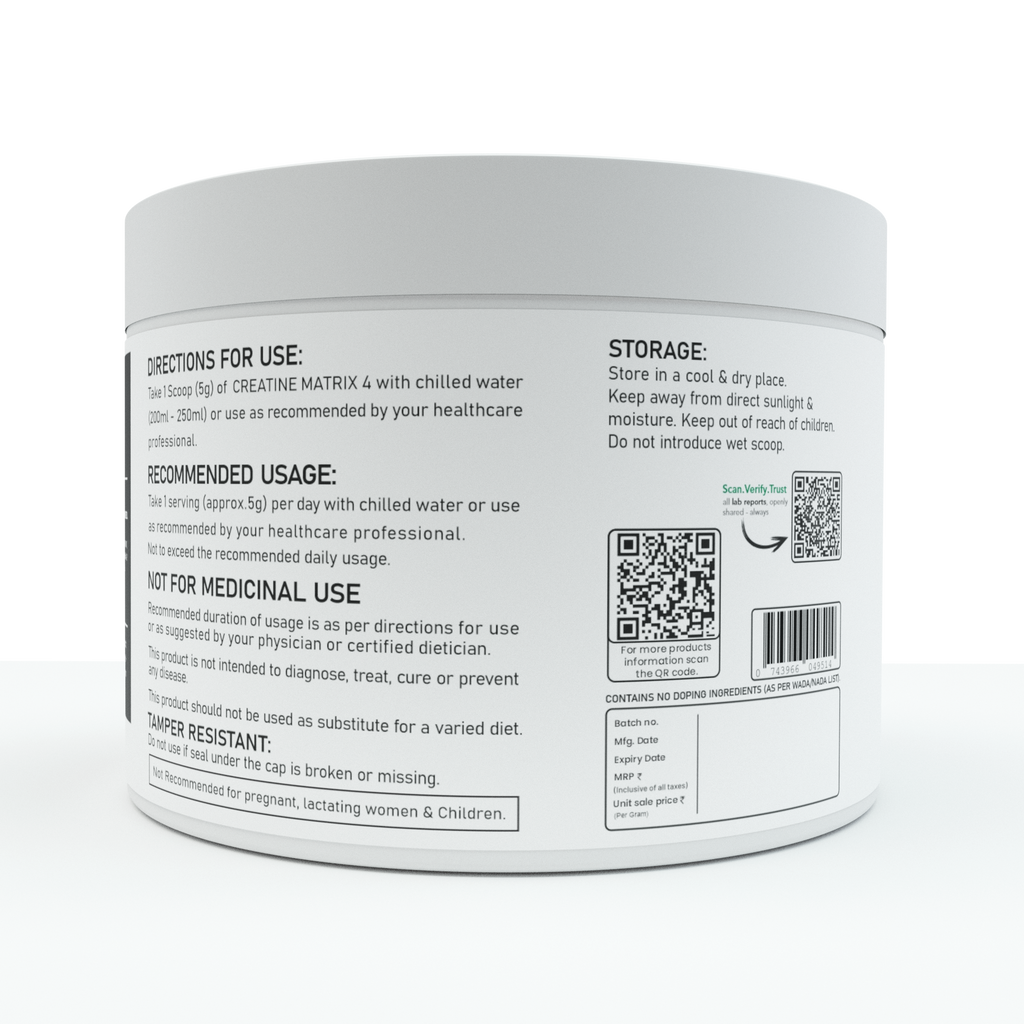 Creatine Matrix 4 – 3g Multi-Source Creatine + 2g Calcium HMB | 30 Servings | No Proprietary Blends