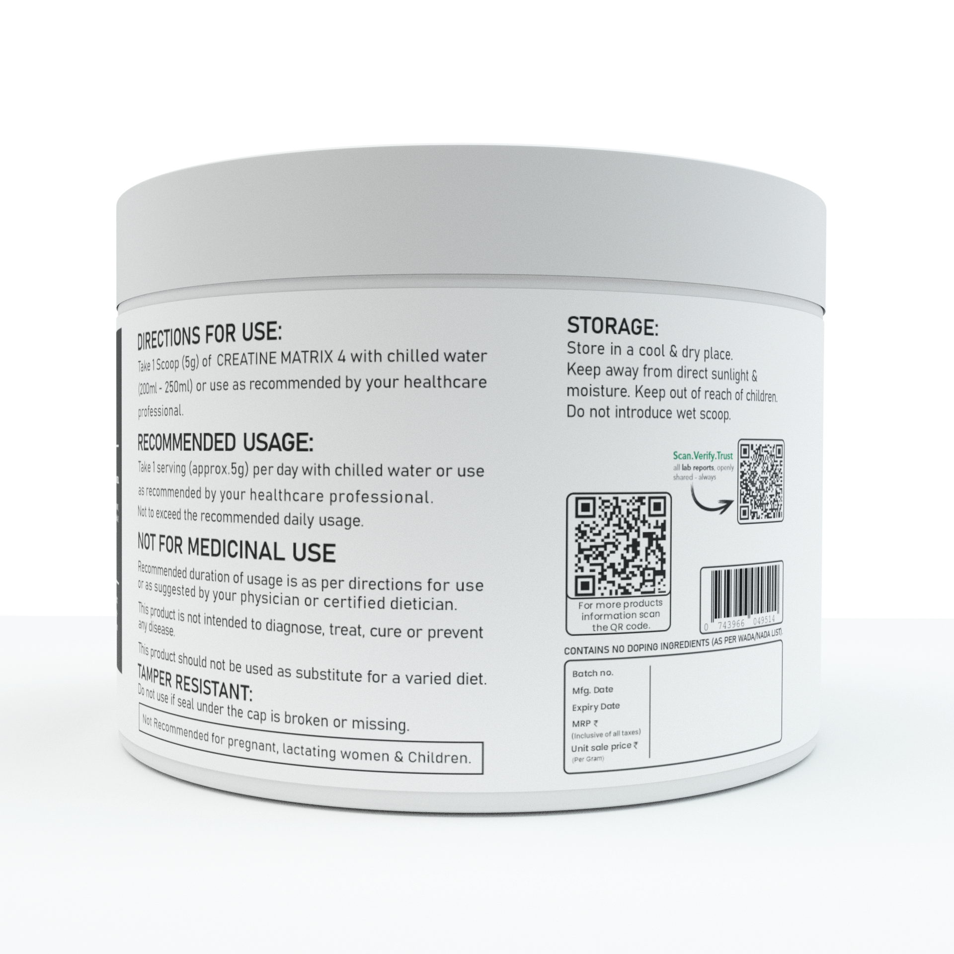 Creatine Matrix 4 – 3g Multi-Source Creatine + 2g Calcium HMB | 30 Servings | No Proprietary Blends