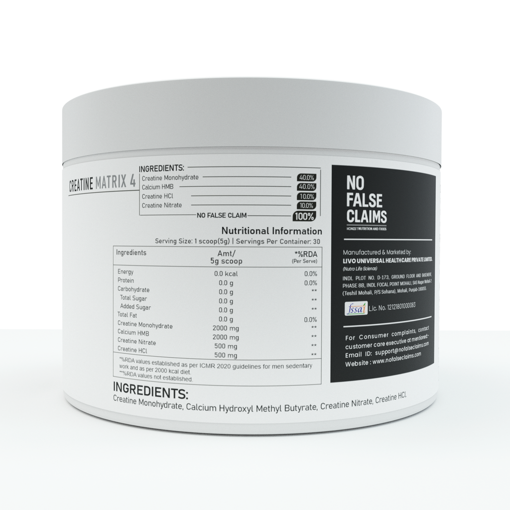 Creatine Matrix 4 – 3g Multi-Source Creatine + 2g Calcium HMB | 30 Servings | No Proprietary Blends