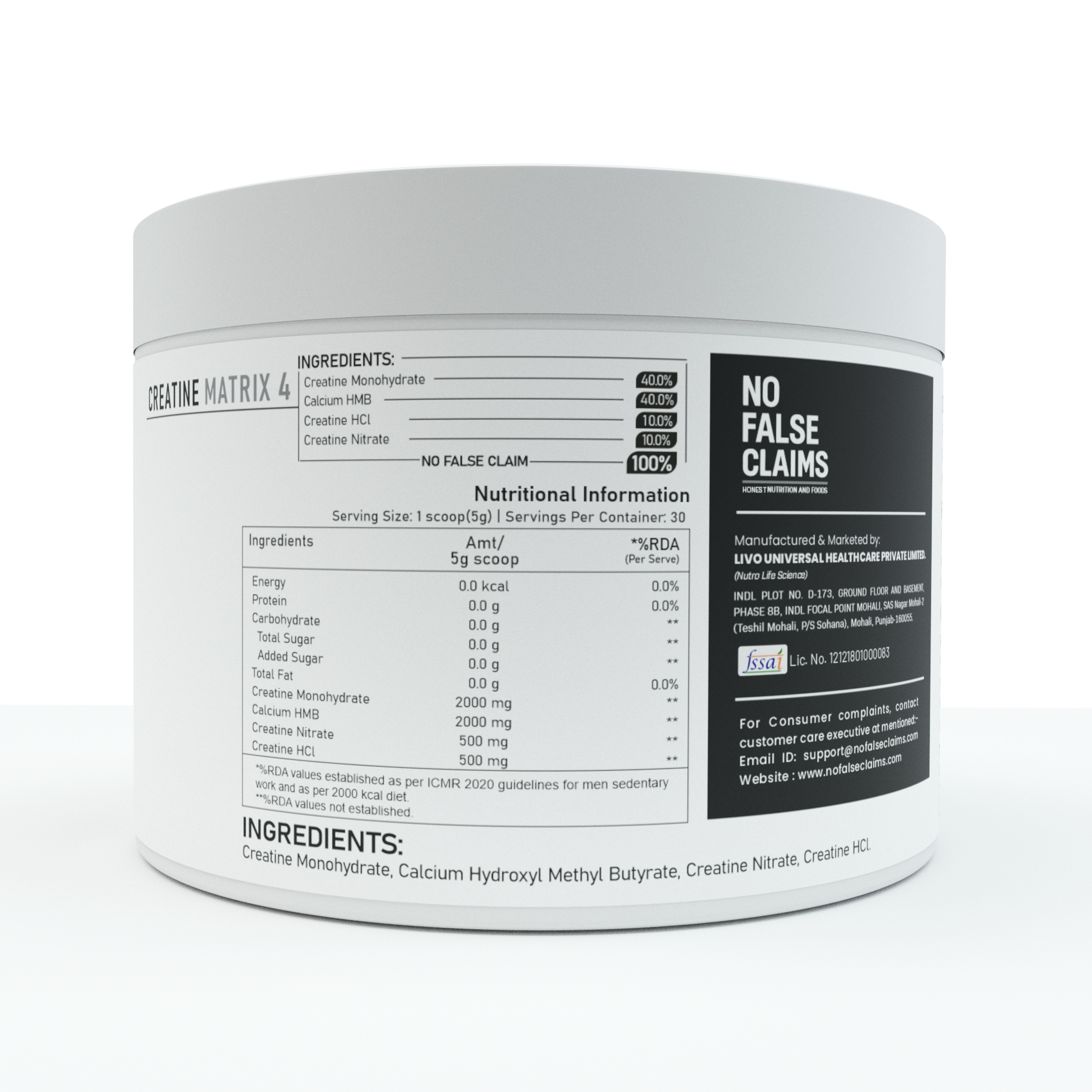 Creatine Matrix 4 – 3g Multi-Source Creatine + 2g Calcium HMB | 30 Servings | No Proprietary Blends