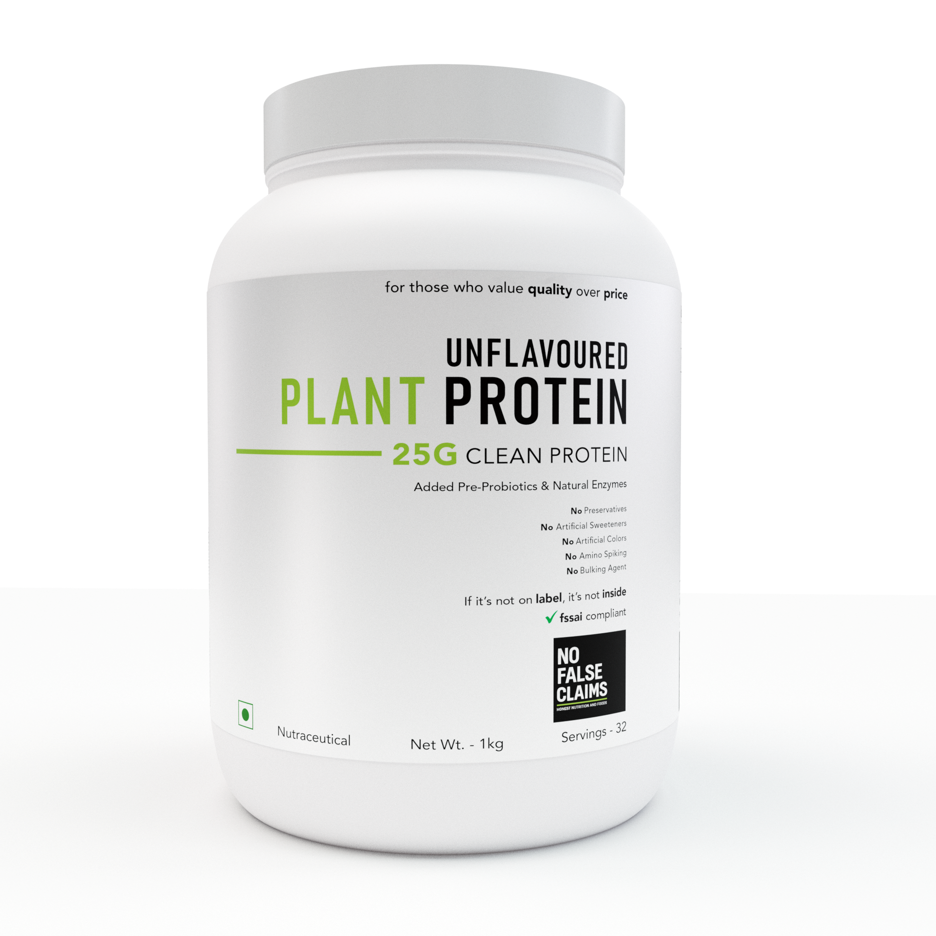 Unflavoured Plant Protein Powder 1kg – 25g Clean Vegan Protein with Prebiotics & Natural Enzymes