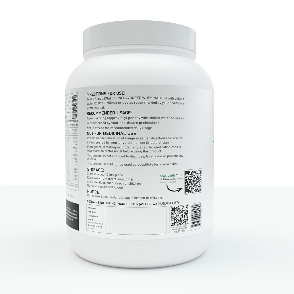 No False Claims Whey Protein Concentrate | Unflavoured | 24g Protein Per Serving | Third-Party Lab Tested | No Artificial Additives | 1kg / 33 Servings